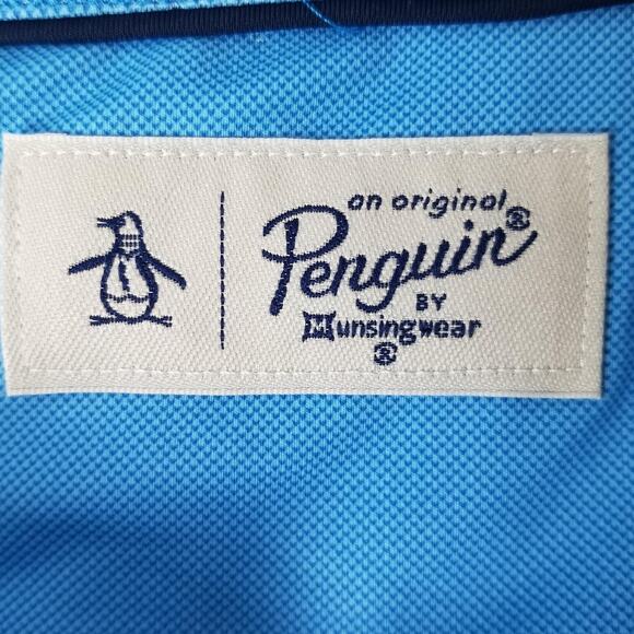 Original Penguin Polo Shirt Mens Medium Blue Multicolor Geometric Golf Stretch - Picture 11 of 13
